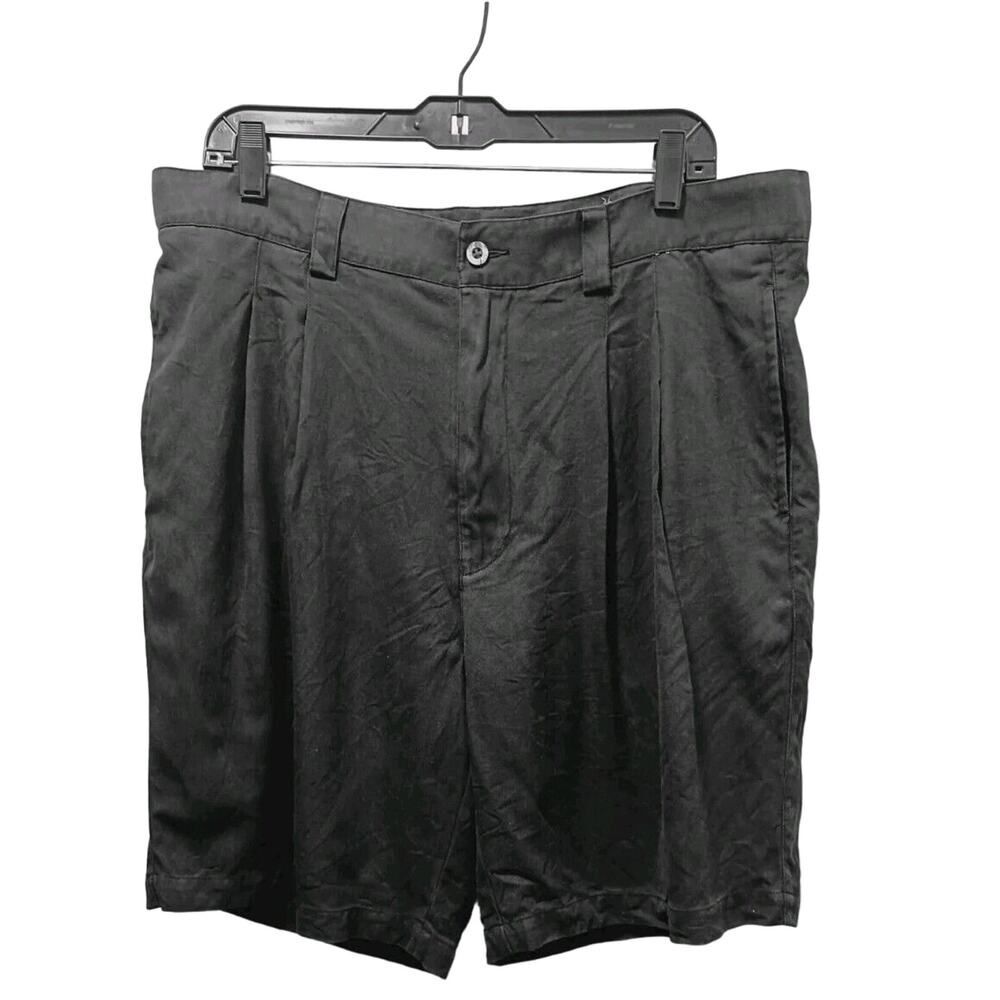Inland Shores Men's Black Washable Silk Pleated Shorts Size 38